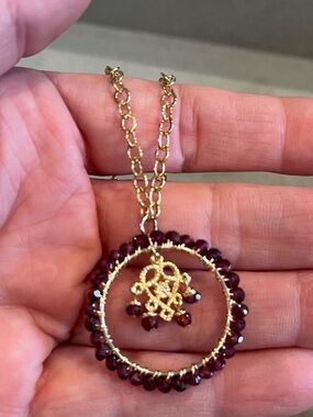 Garnet and 14kgp Family Protection Talisman Necklace